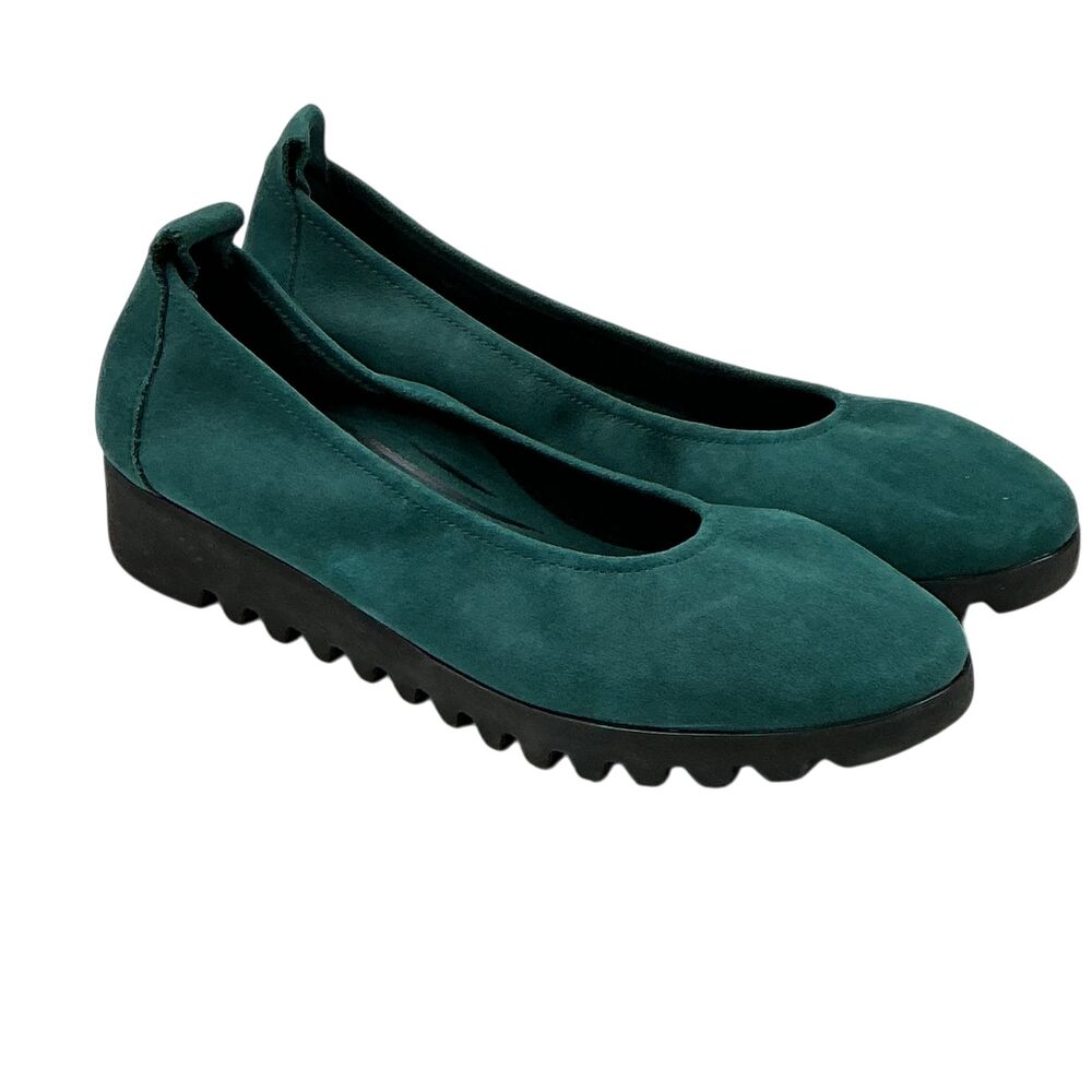 Aetrex Brianna Ballet Flat Womens EU37 US7 Aqua Nubuck Leather Comfort Shoes - Picture 4 of 12